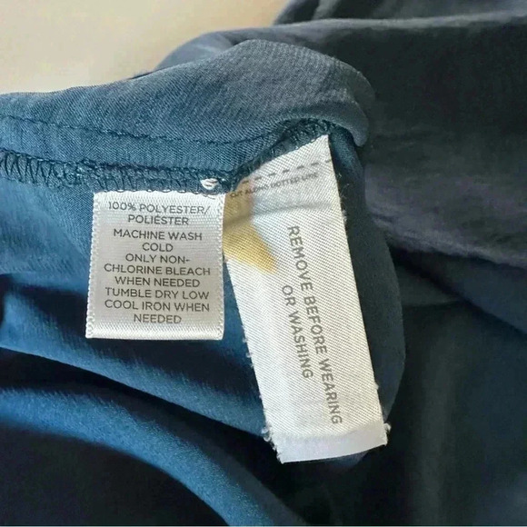 Loft Blue Peasant Top Long Sleeve Tie V Neck Silky Size M - Picture 7 of 13